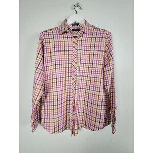 Faconnable Womens Multicolor Plaid Button-Down Shirt Large Cotton Long Sleeves